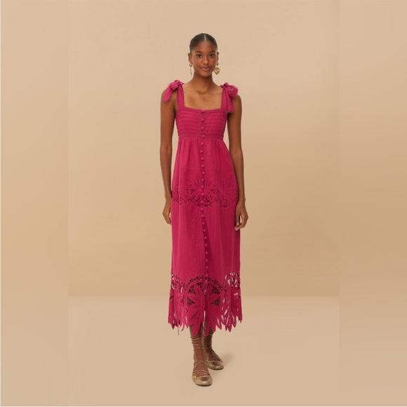 FARM Rio Dresses & Skirts - FARM Rio Pink Daisy Embroidered Sleeveless Midi Dress